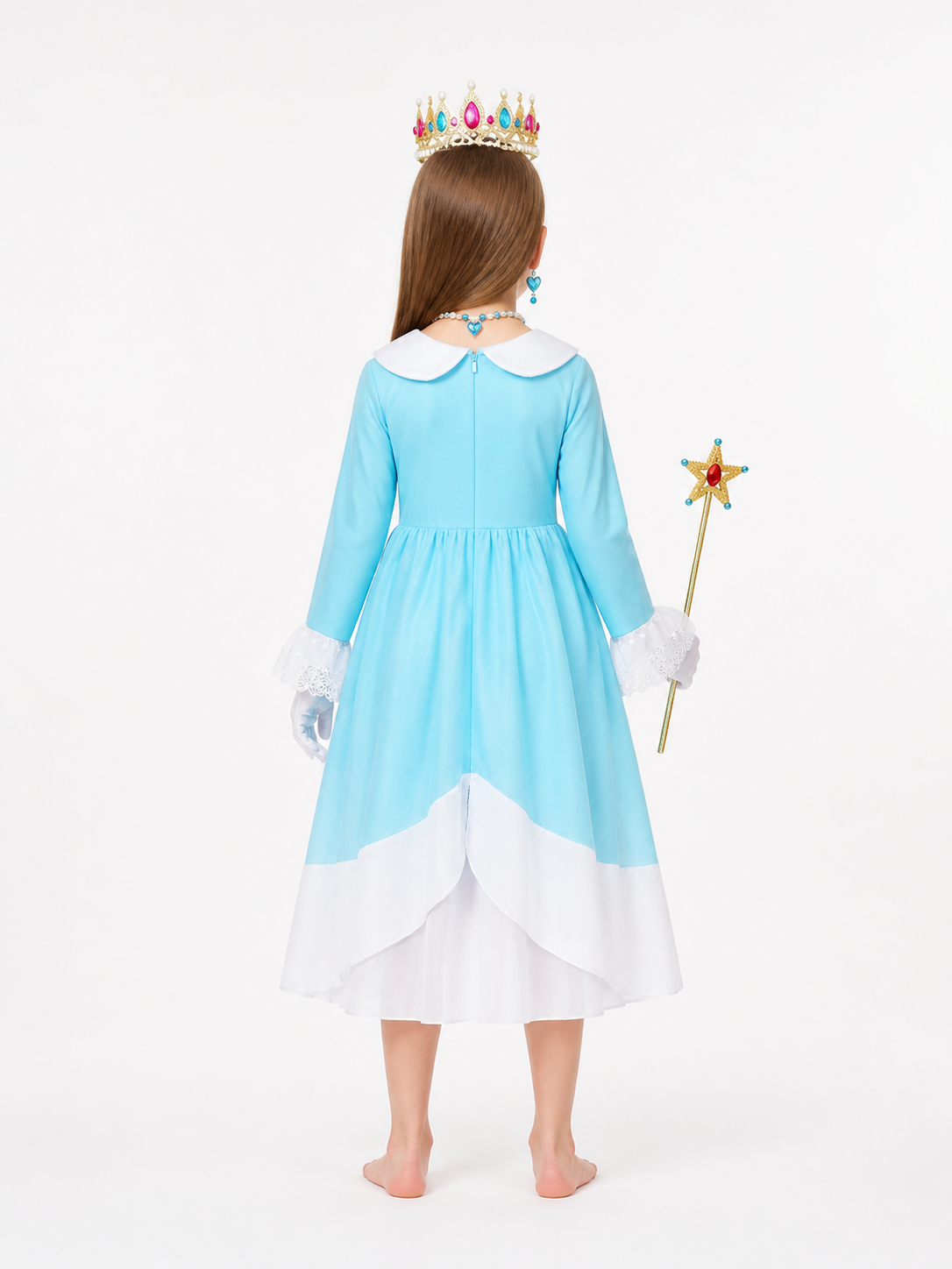 Princess Costume with Dress, Crown, and Wand back view