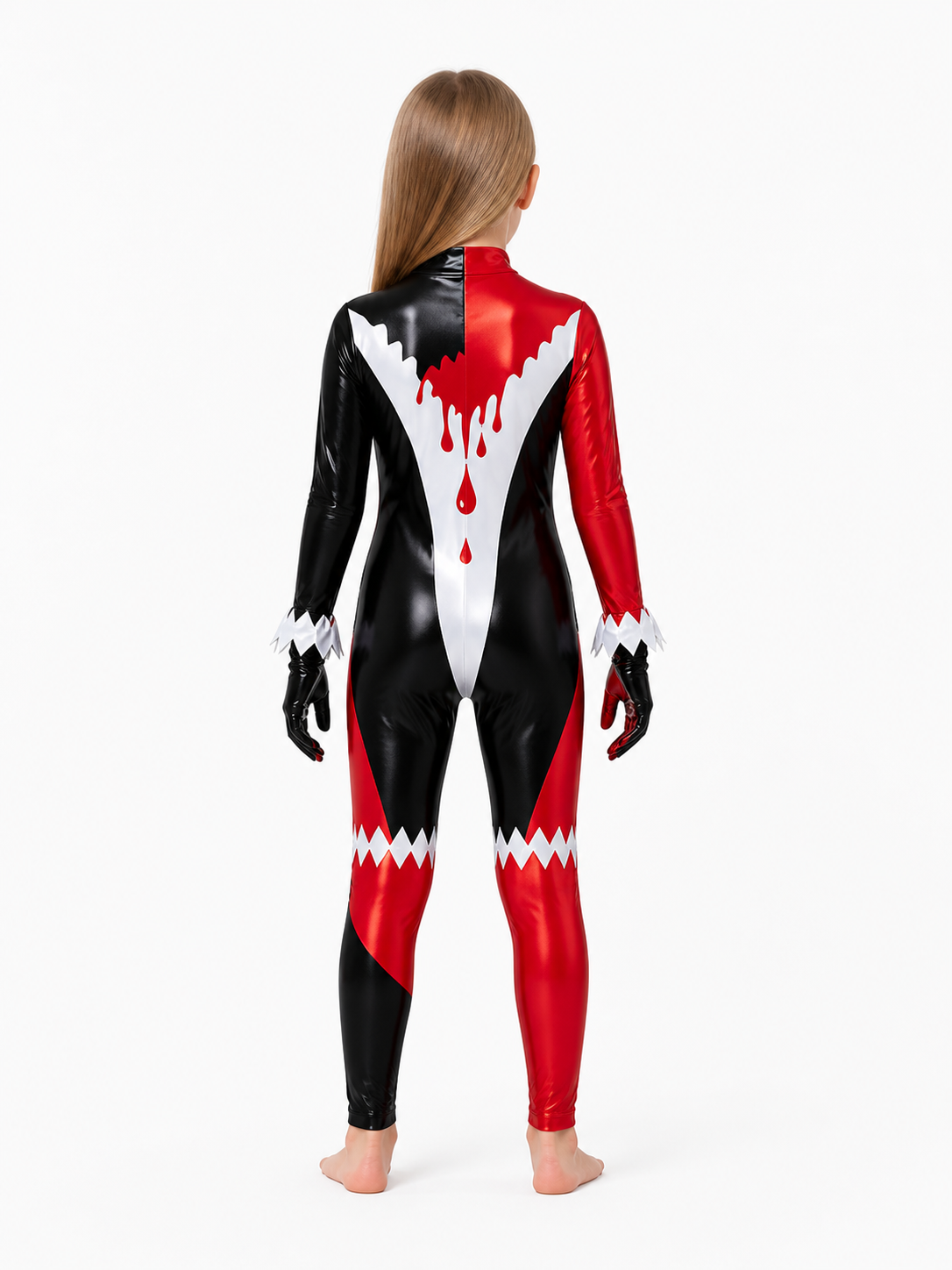 Black, Red, and White Clown Jumpsuit with Bloodstains back view