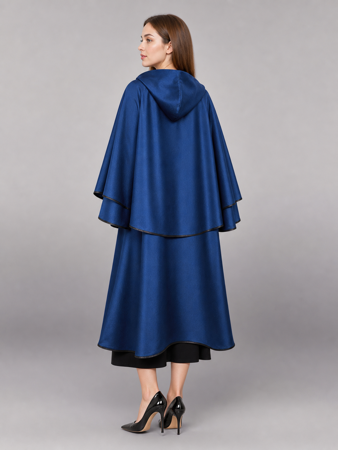 Long Blue Hooded Costume Cape