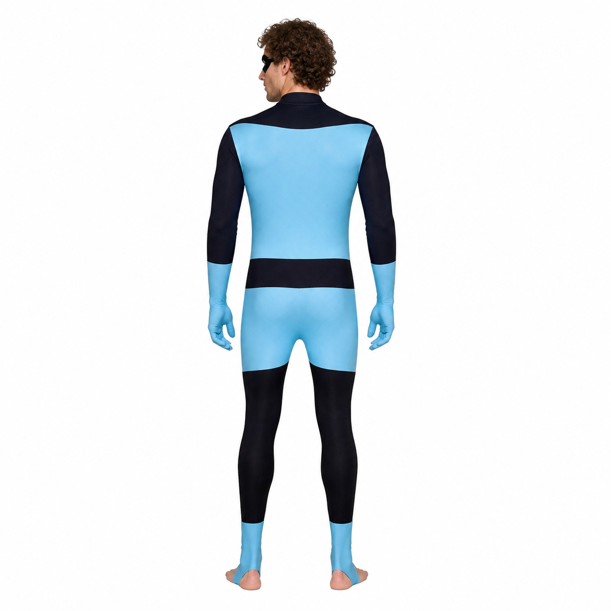 Blue Superhero Costume Jumpsuit with Mask back view