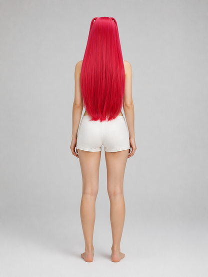 Pink-and-Red Curly Carnival Wig for Cosplay back view