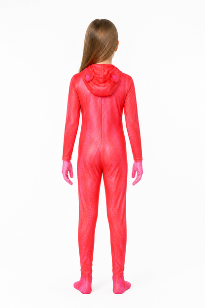 Pink Poppy Playtime Jumpsuit with Hood and Heart back view