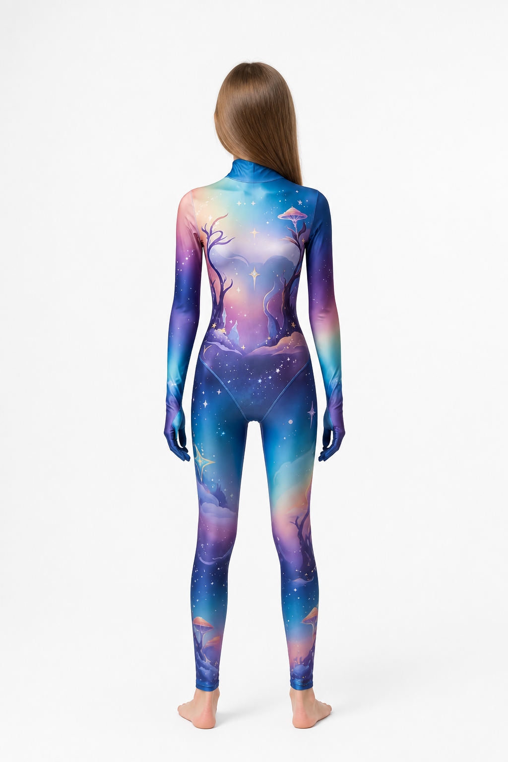 Cosplay Jumpsuit: Starry Sky, Mushrooms, High Collar back view