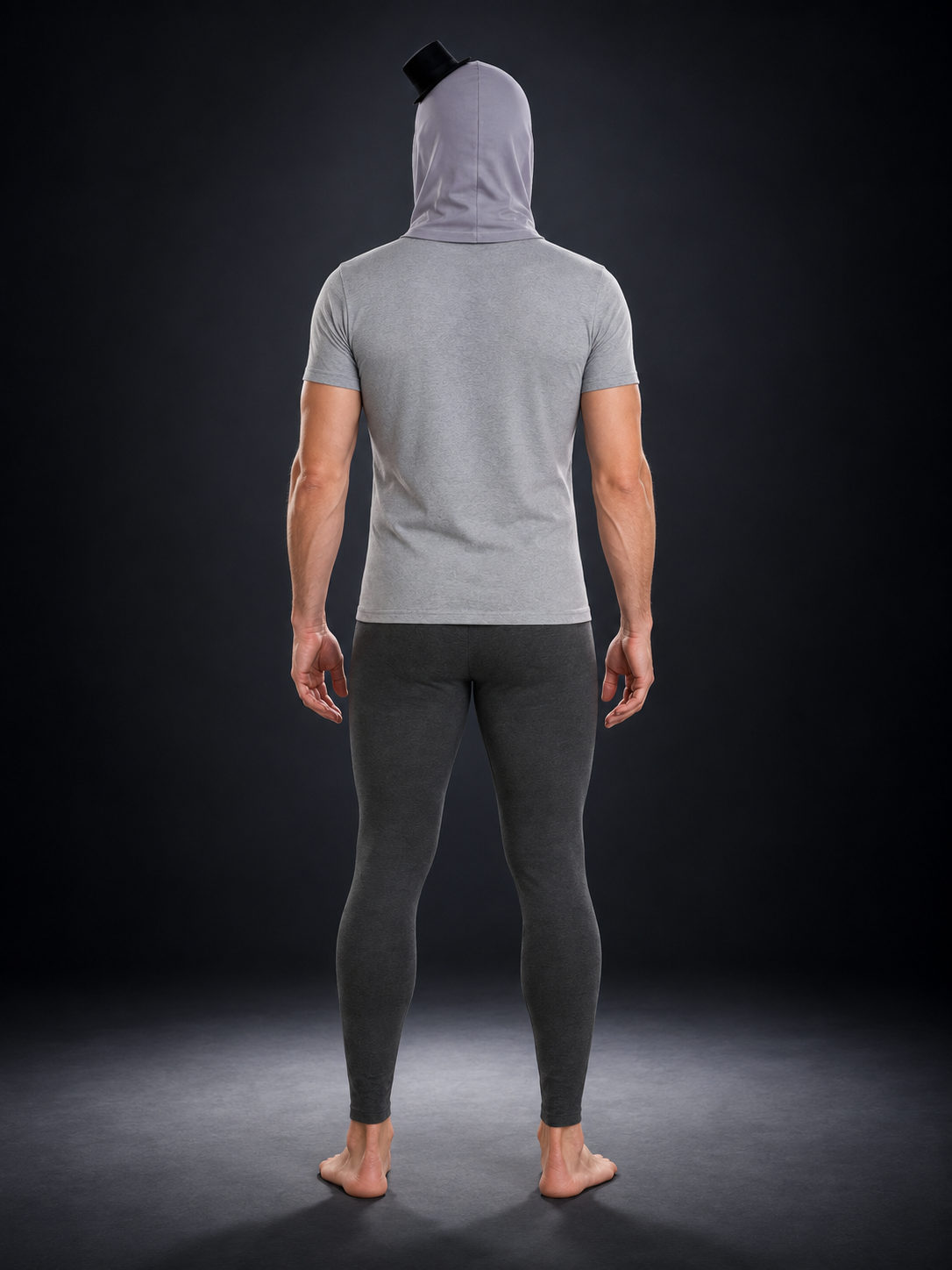 Gray Mask-Hood with a Clown Face and a Black Top Hat
