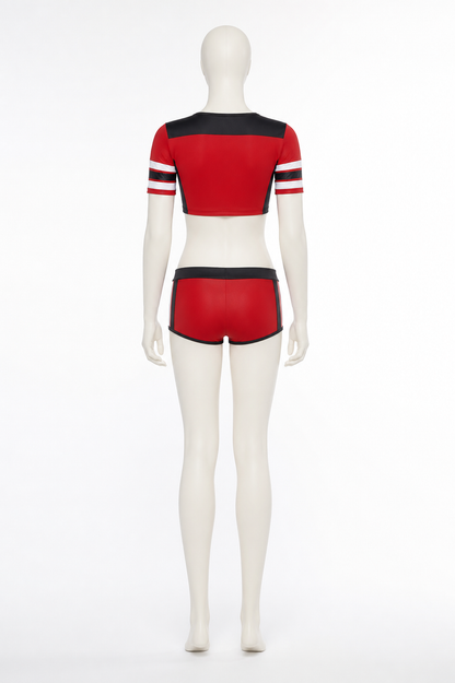 Two-Piece Shorts Set, Red-and-Black Print 00 back view