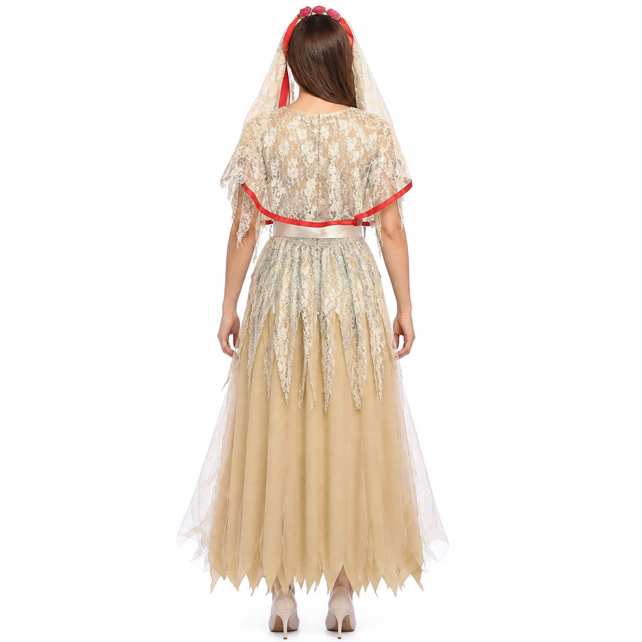 Carnival Costume Dress with Veil and Roses back view