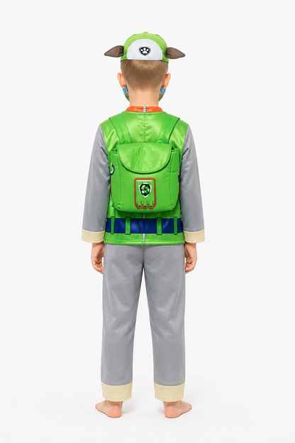 Paw Patrol Rocky Kids' Costume with Mask and Backpack back view