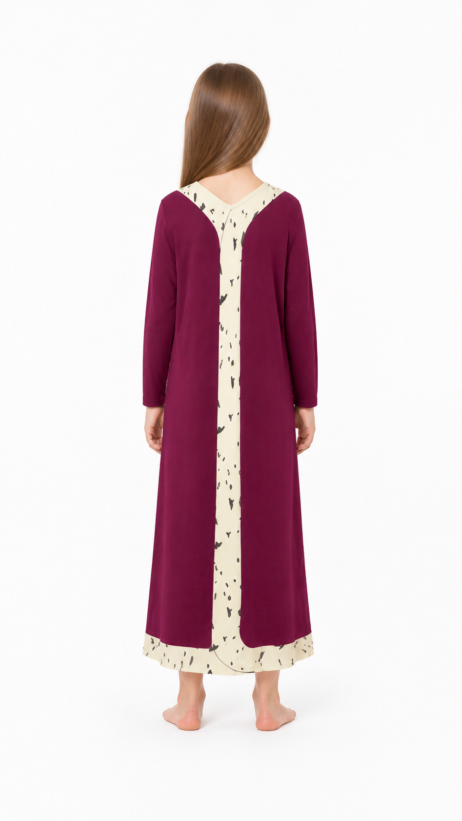Pomni Cosplay Dress, Long Sleeves, Burgundy and Cream back view