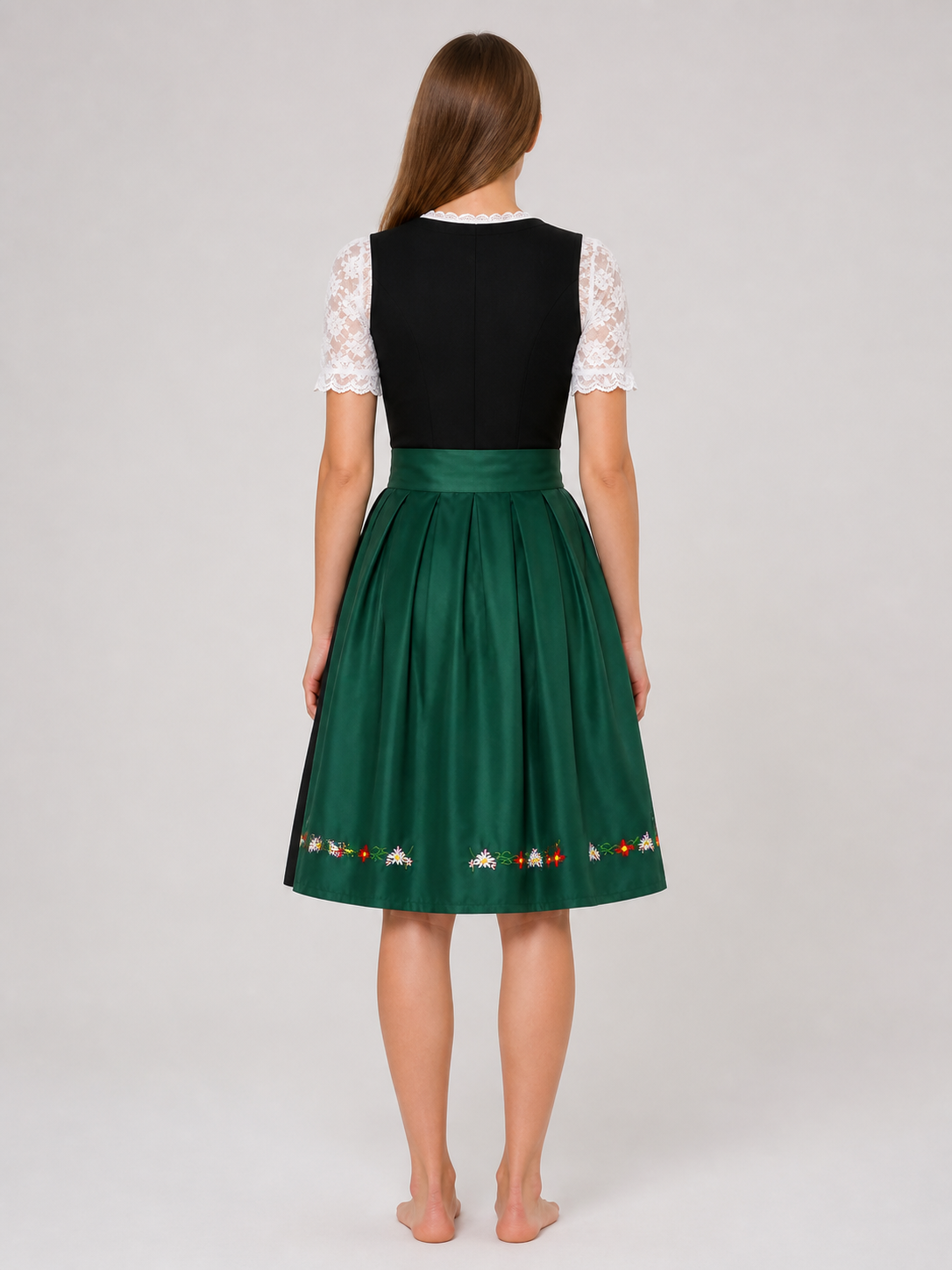 Dress with Corset Lacing and Lace Sleeves back view