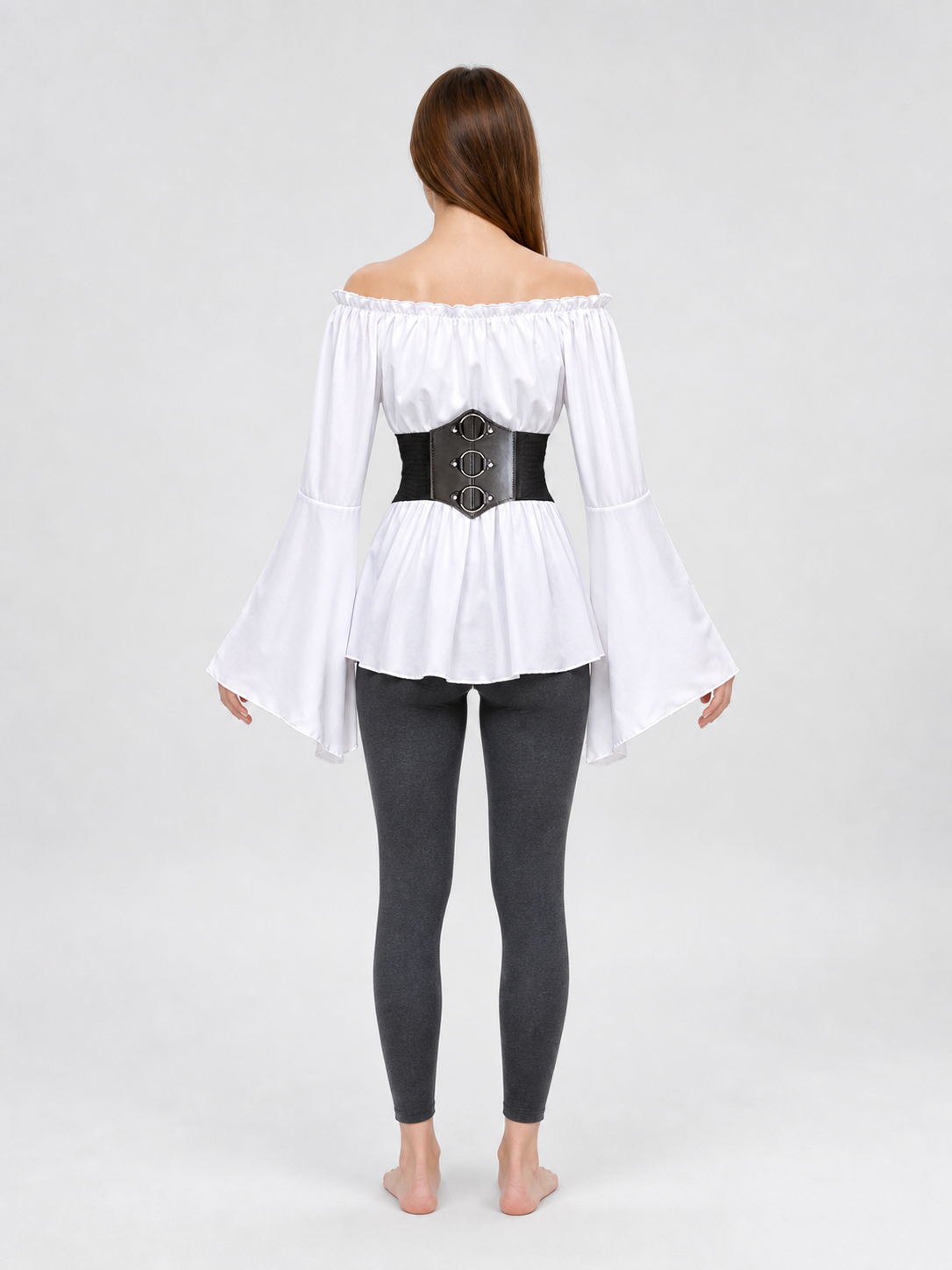 Vintage Off-the-Shoulder Blouse with Corset Belt