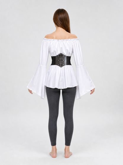 Vintage Off-the-Shoulder Blouse with Corset Belt