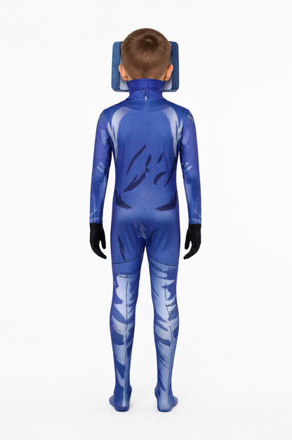 TV Man Cosplay Jumpsuit with Headpiece back view