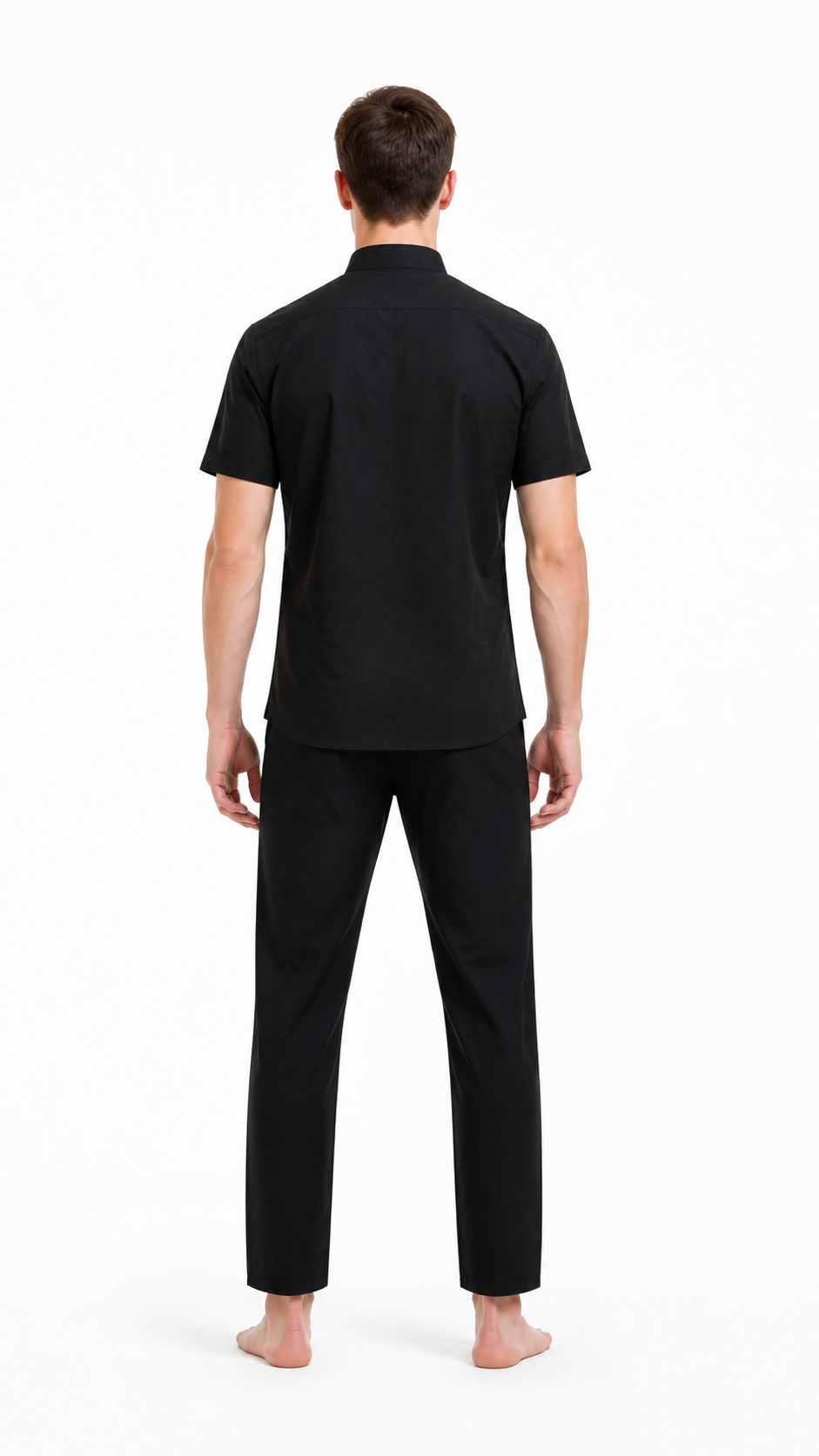 Stand-collar shirt, short sleeves back view