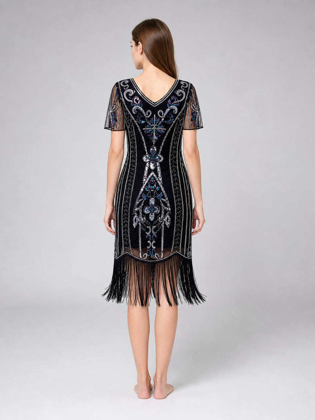 1920s-Style Sequin Dress with Fringe
