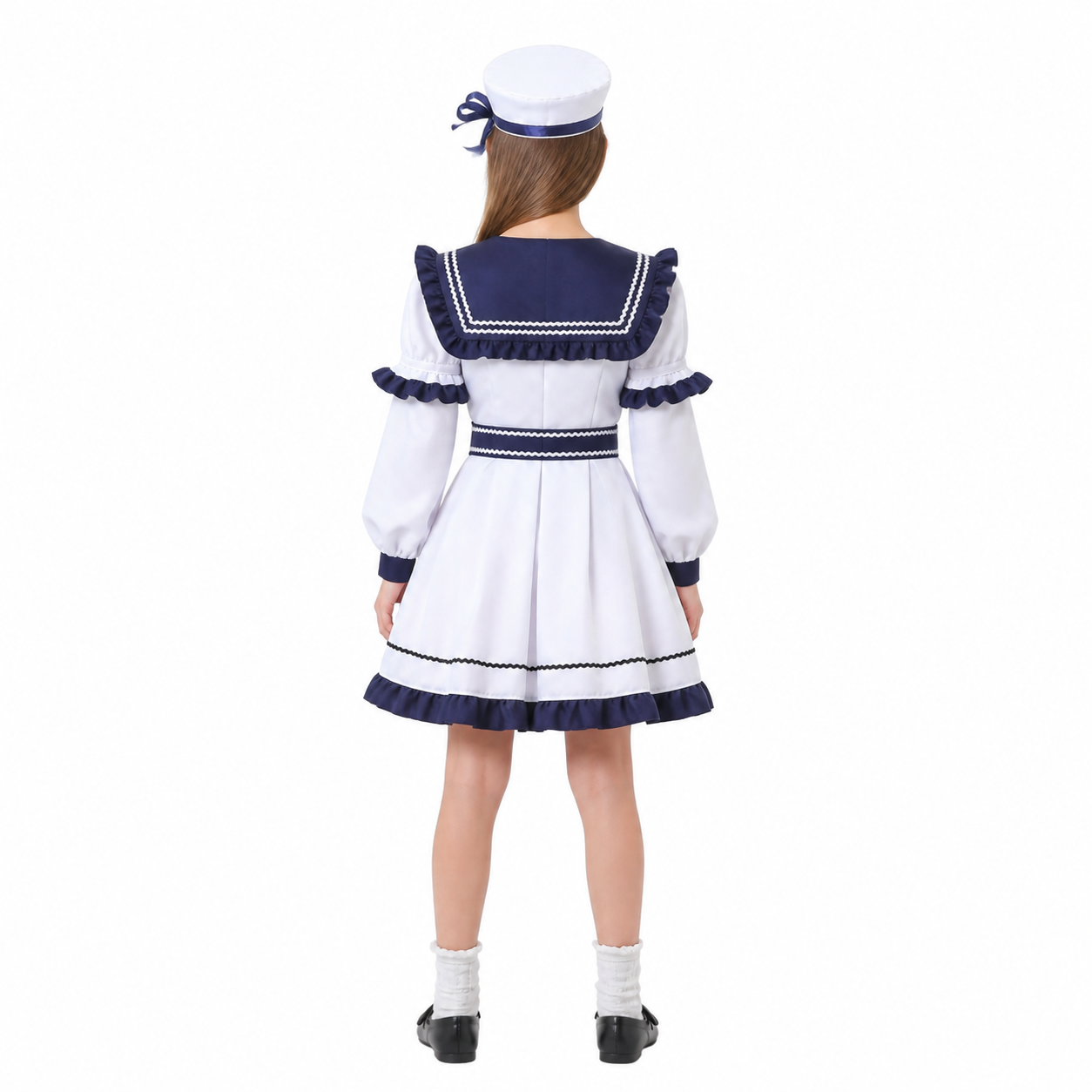 Nautical-Style Stage Costume with Apron and Bow back view