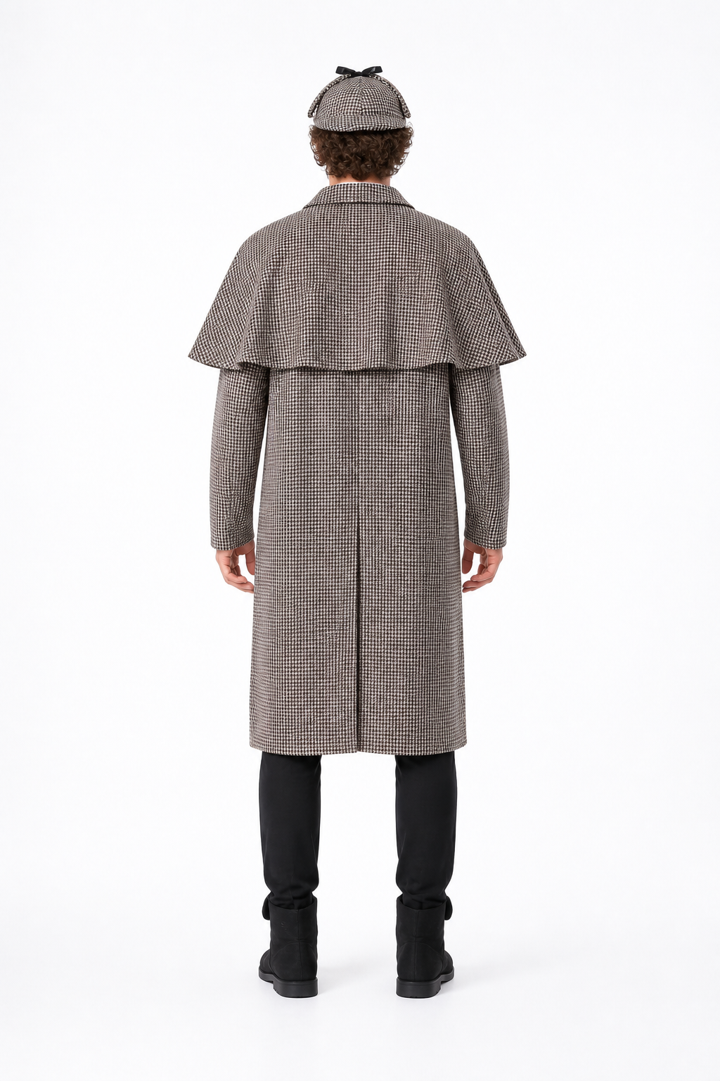Sherlock Holmes Costume with a Plaid Cape back view