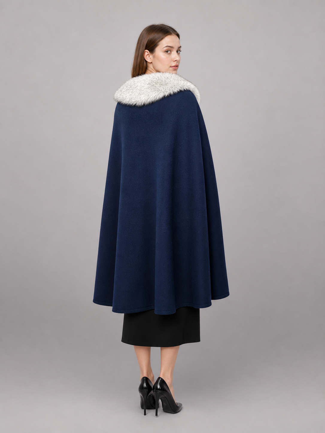 Blue Costume Cloak with Fur-Look Collar