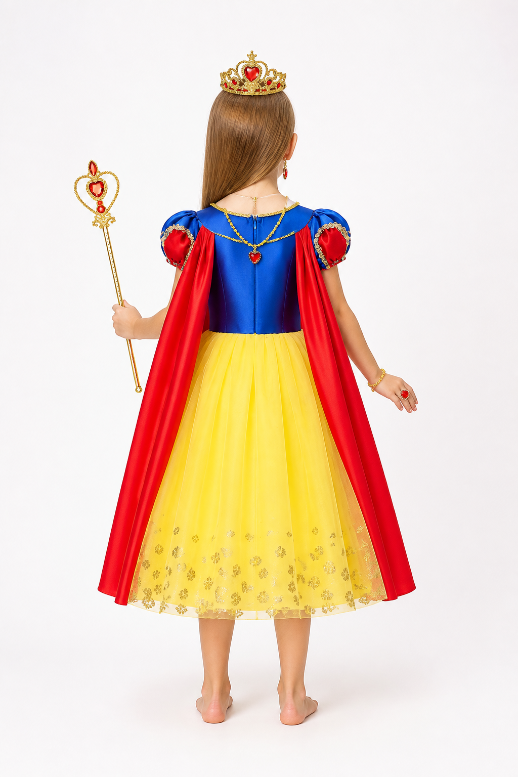 Children's Princess Costume with Cape and Crown back view