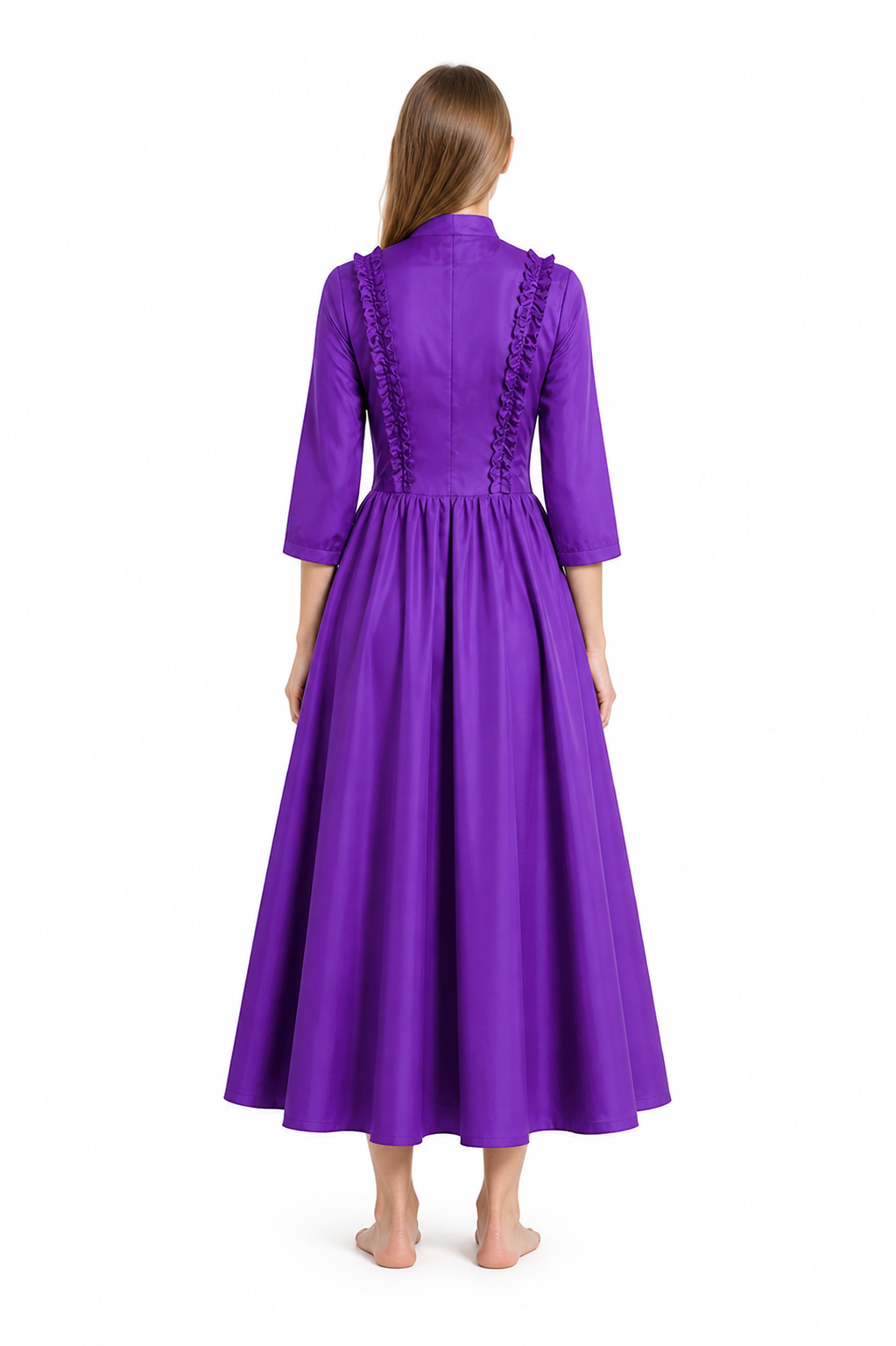Long Gothic Dress with Stand Collar and Buttons back view