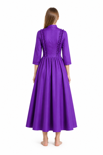 Long Gothic Dress with Stand Collar and Buttons back view
