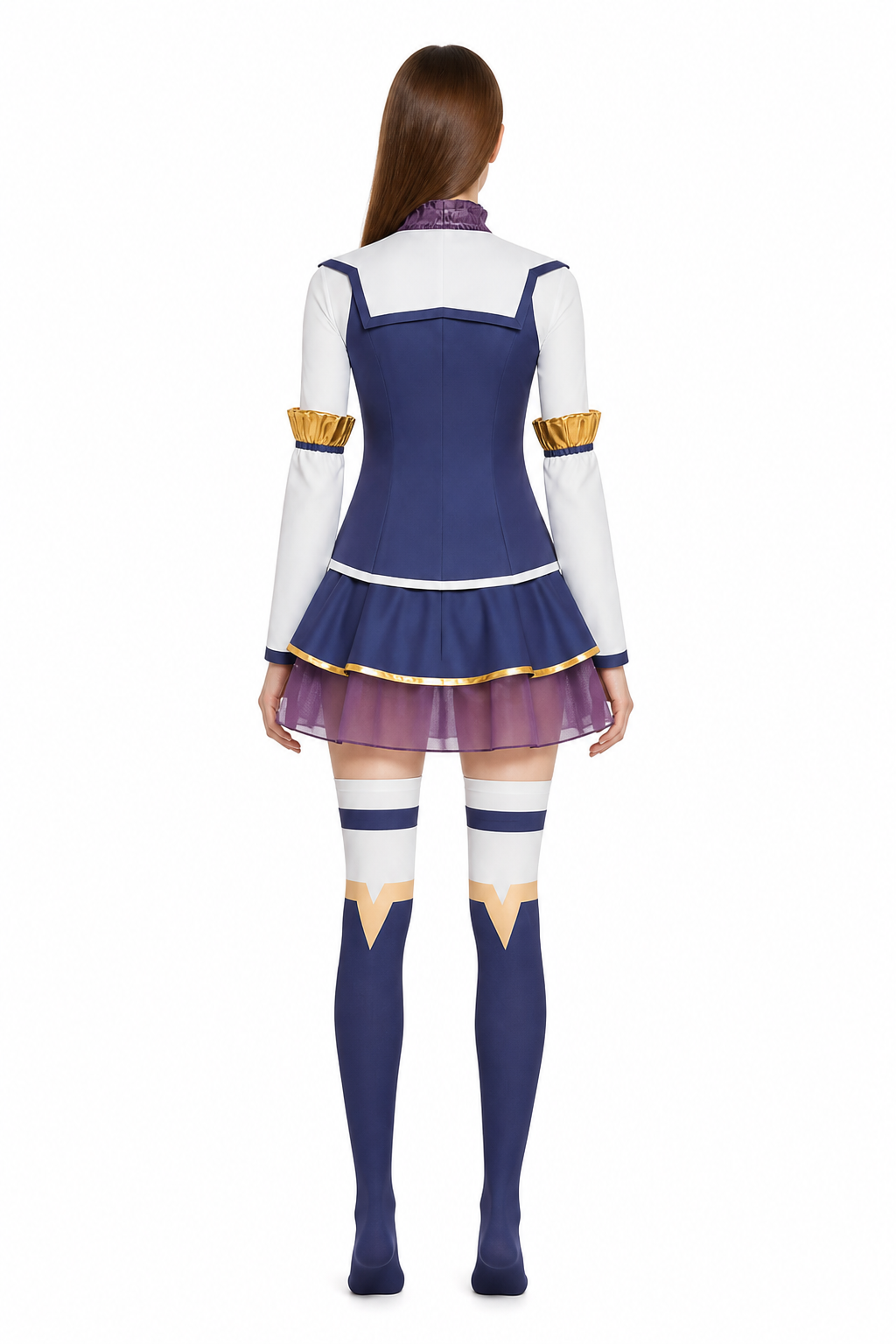 Cosplay Dress with Arm Warmers and Knee-High Socks back view
