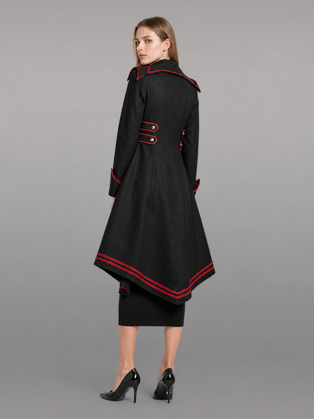 Black Carnival Cloak with Red Trim back view