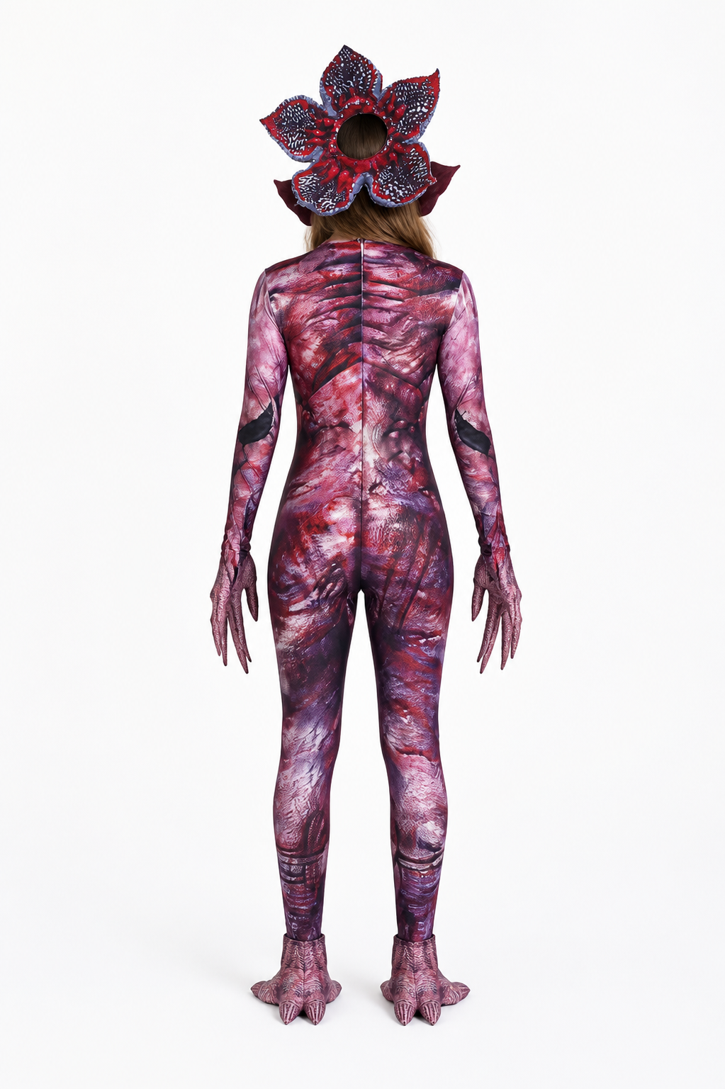 Carnivorous Flower Jumpsuit Costume with Hood and Claws back view