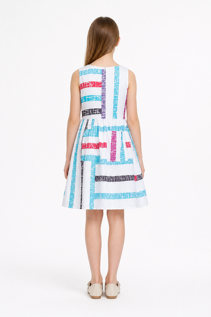 Children's Multicolor Plaid Sleeveless Dress back view