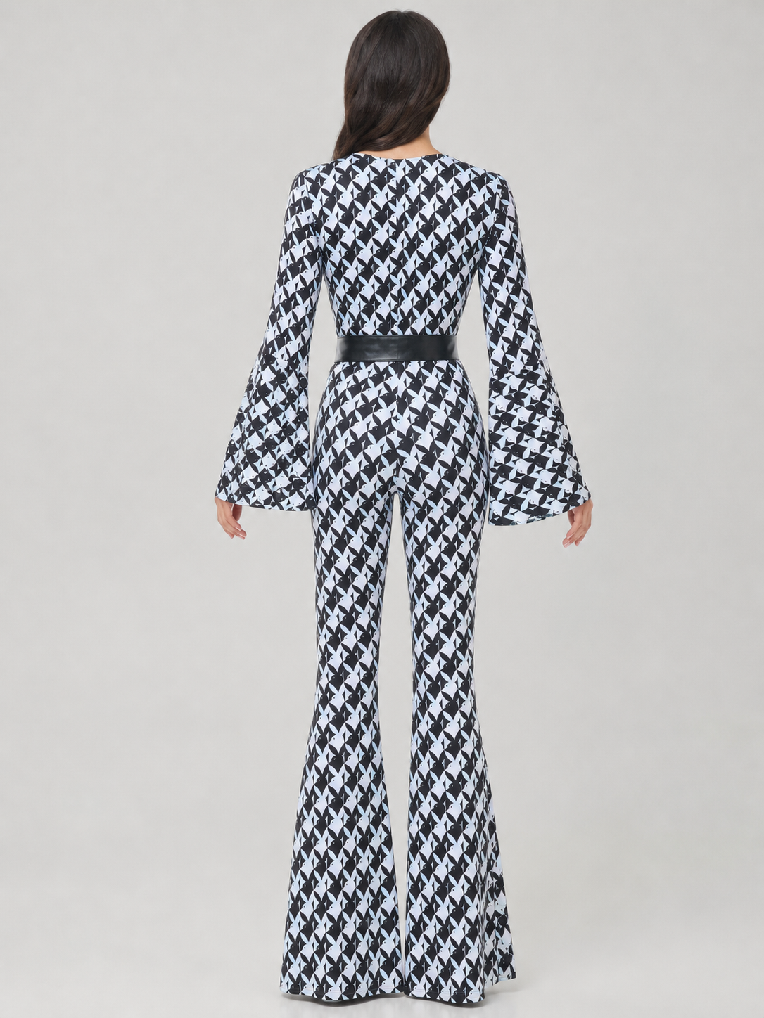 Retro Flared Jumpsuit with Geometric Print