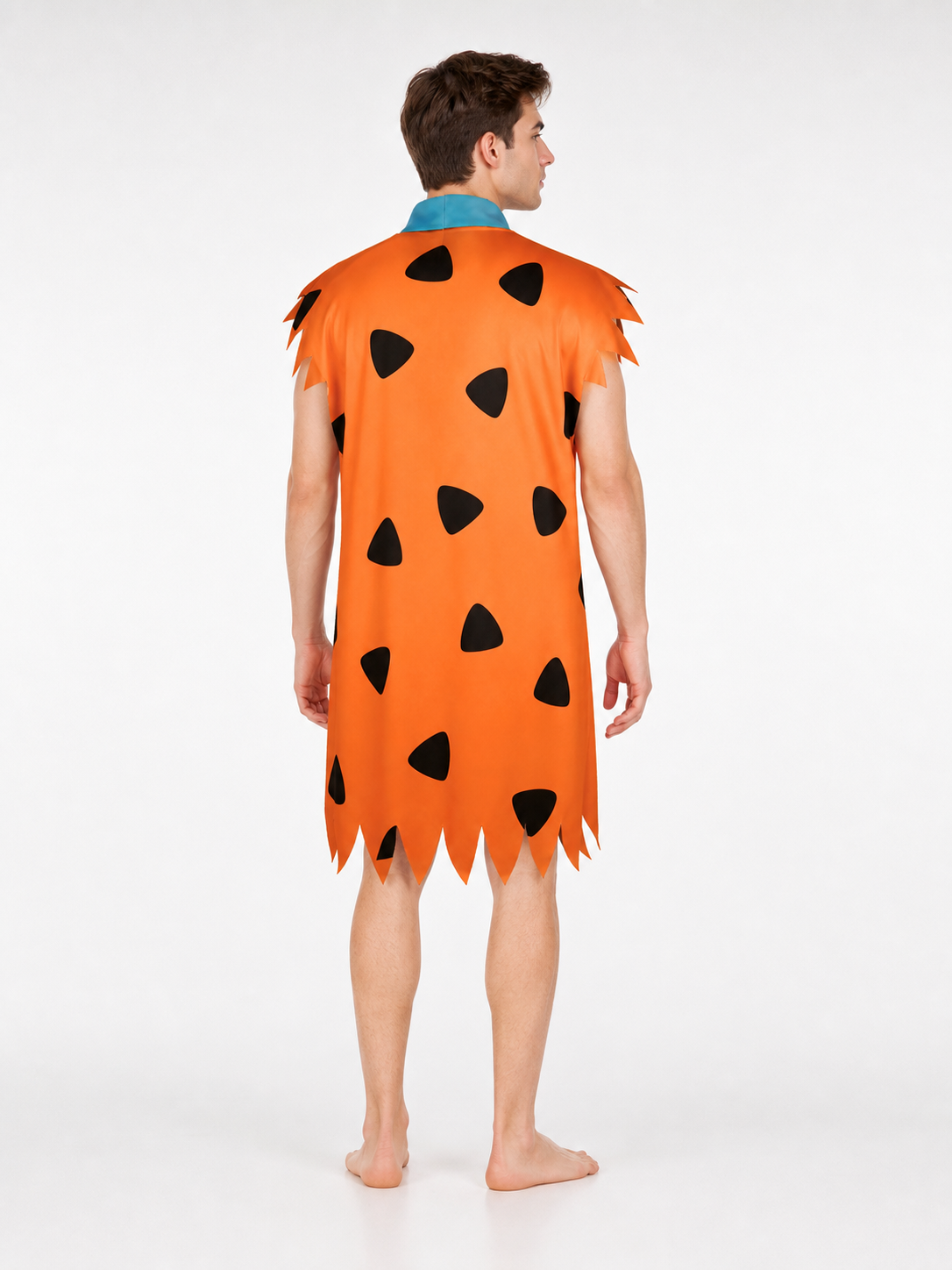 Orange Dress with Black Spots and Blue Accessory back view 2