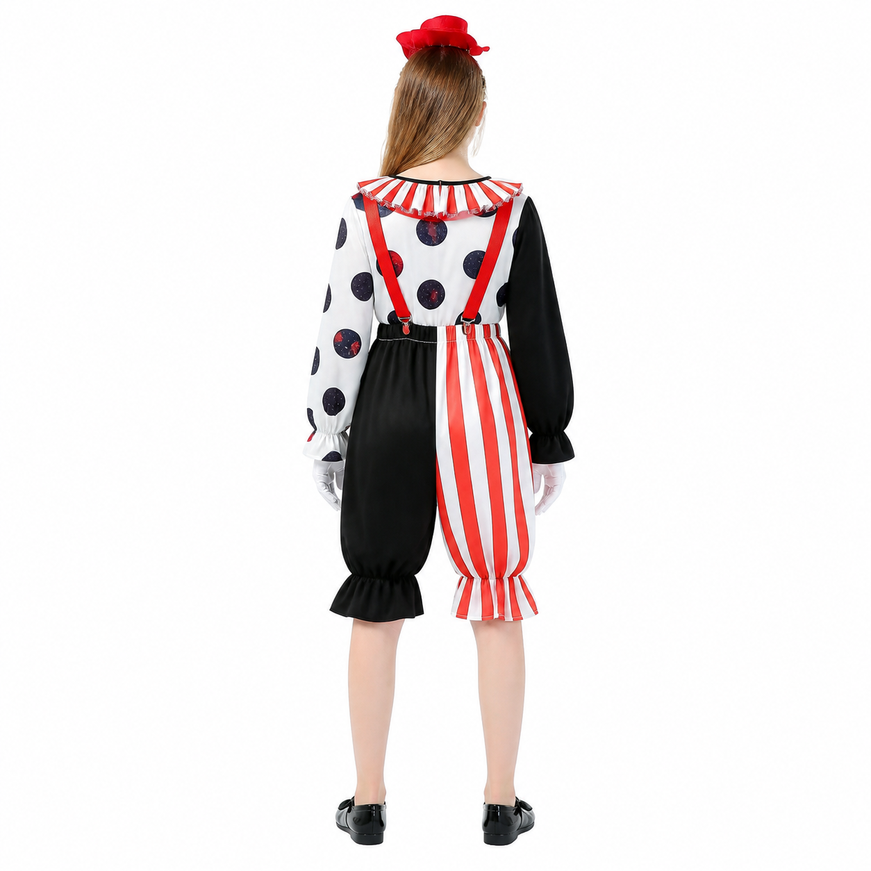 Clown Costume with Red Suspenders and Bow Tie back view