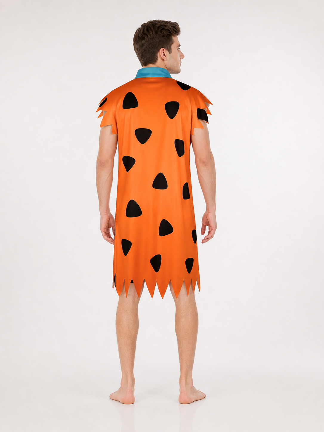 Orange Dress with Black Spots and Blue Accessory back view 3