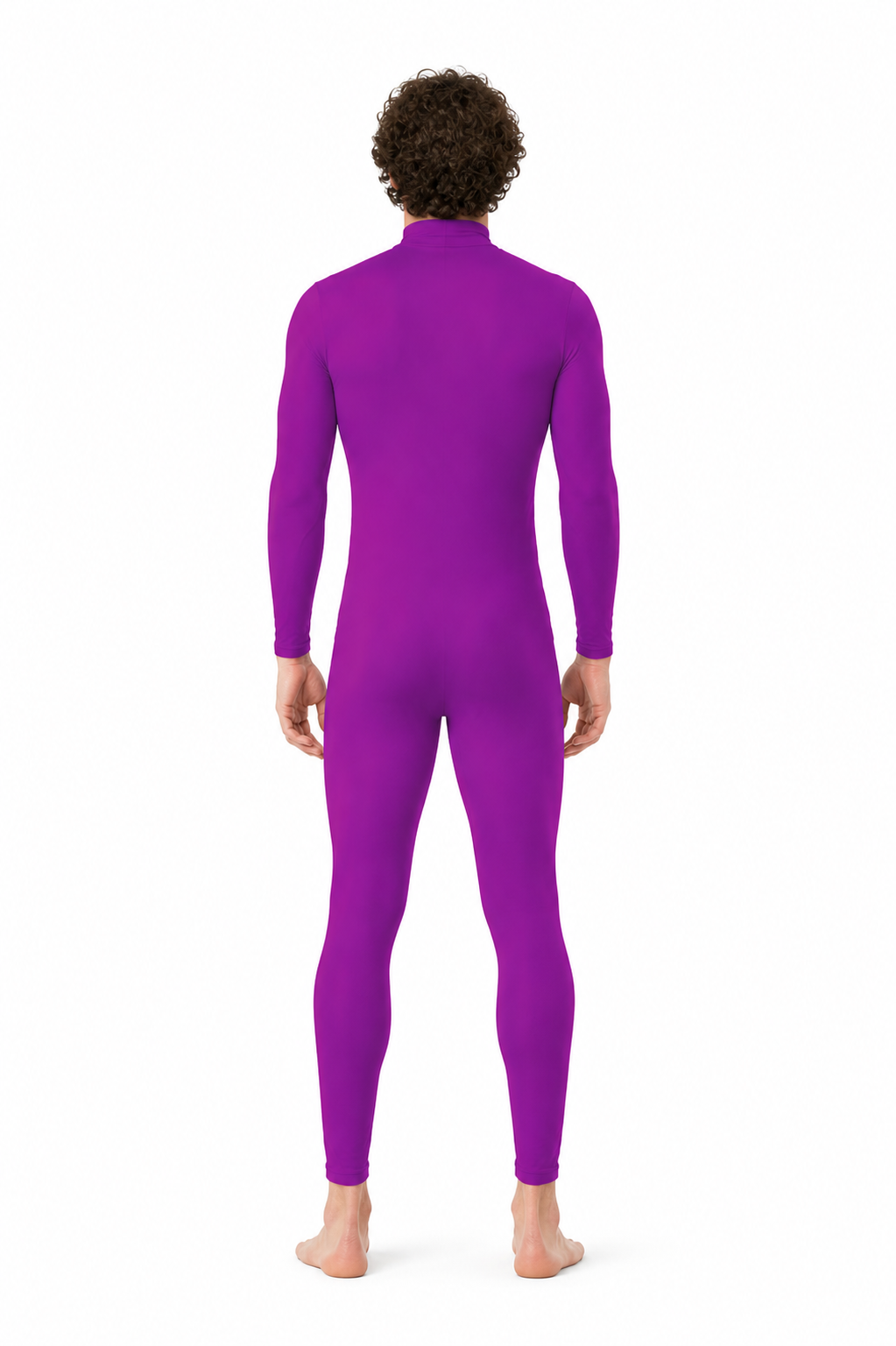 Purple Jumpsuit with a High Collar and Sleeves back view