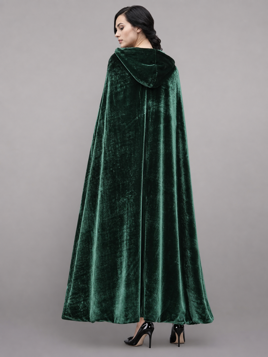 Dark green hooded velvet costume cape product view 60