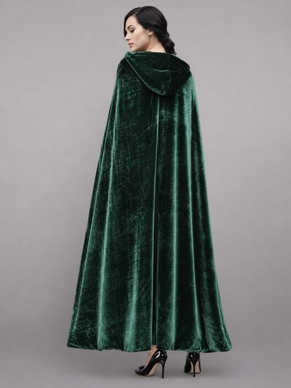 Dark green hooded velvet costume cape product view 60