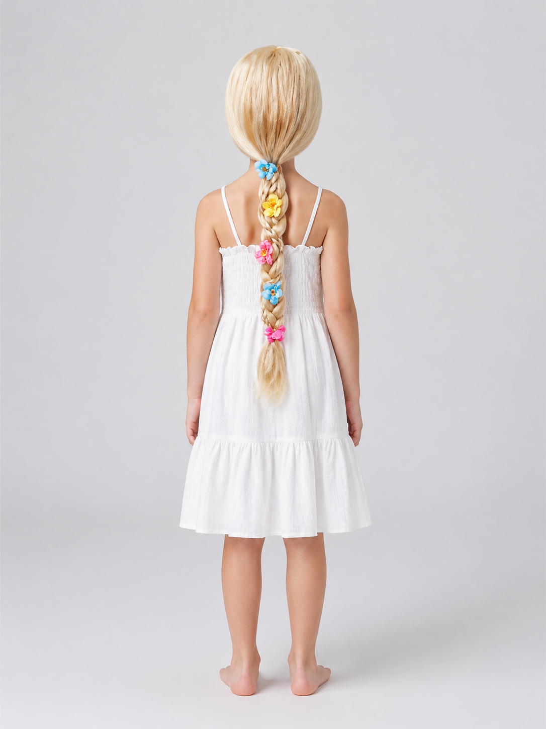Carnival Wig with Braid and Flowers for Halloween and Cosplay back view