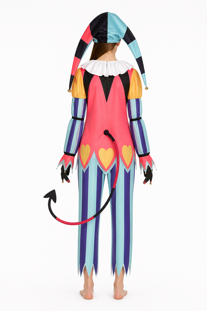 Clown Costume with Yellow Hearts and a Pointed Hat back view
