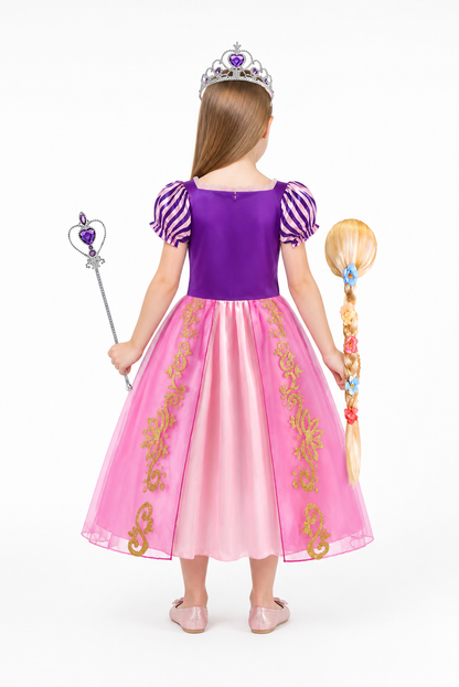 Rapunzel Princess Costume with Crown and Braid back view