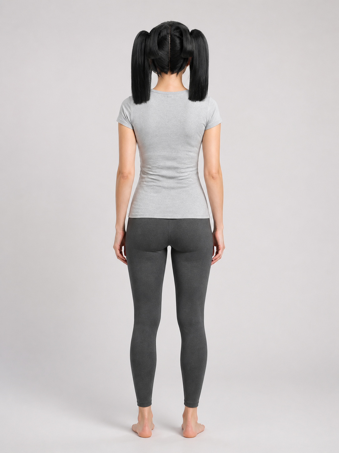 Black short anime wig with two ponytails for cosplay back view
