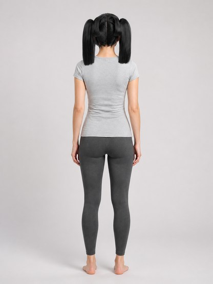 Black short anime wig with two ponytails for cosplay back view