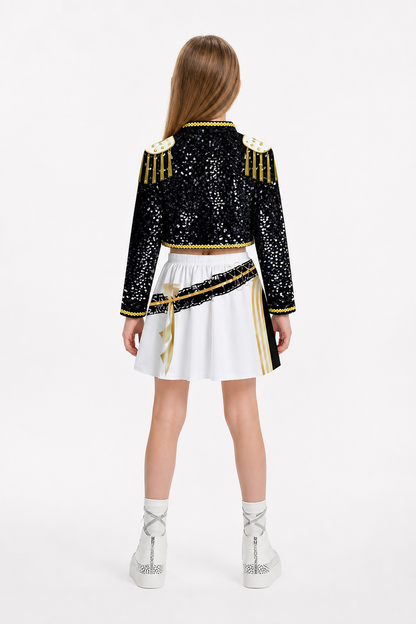 Children's Demon Hunter Costume, Black and Gold, Sequins back view