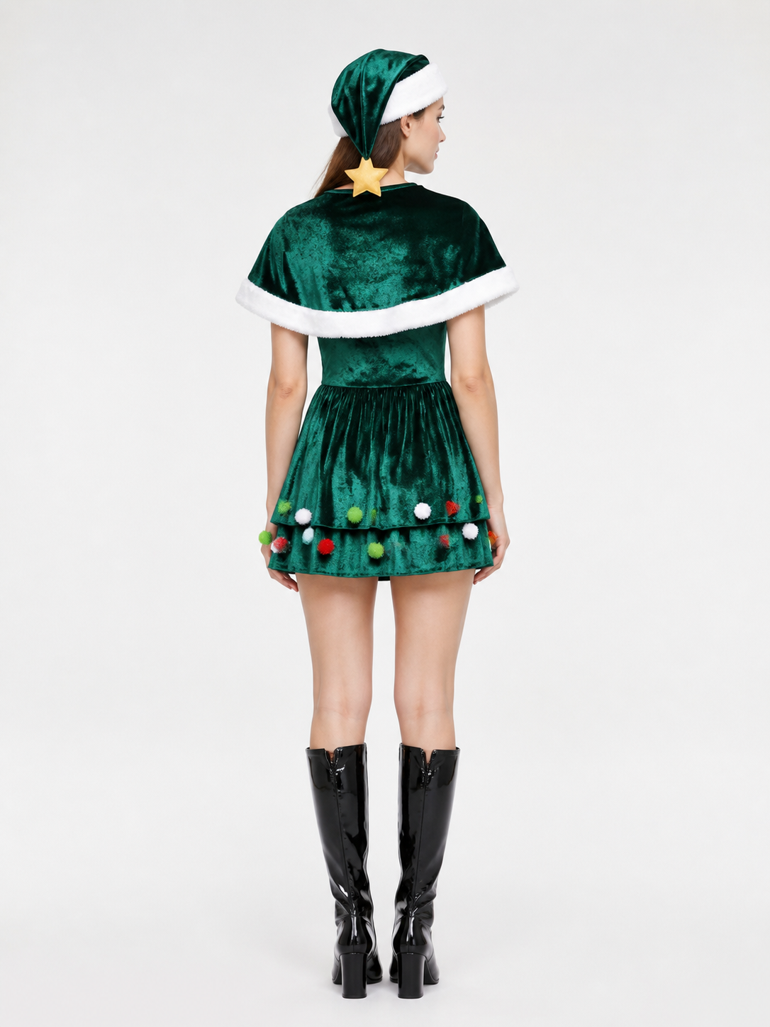 Green Christmas Tree Carnival Costume for Parties back view