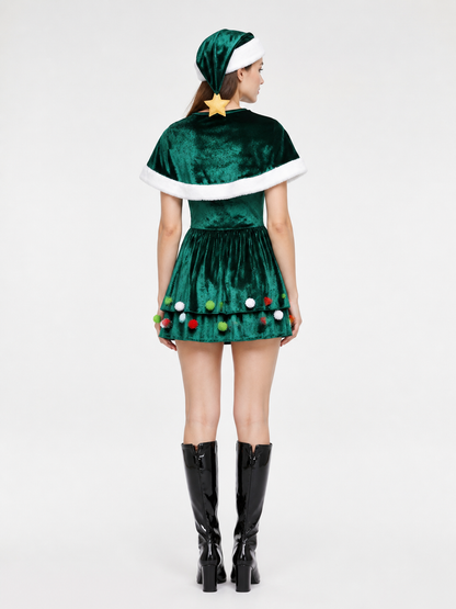 Green Christmas Tree Carnival Costume for Parties back view