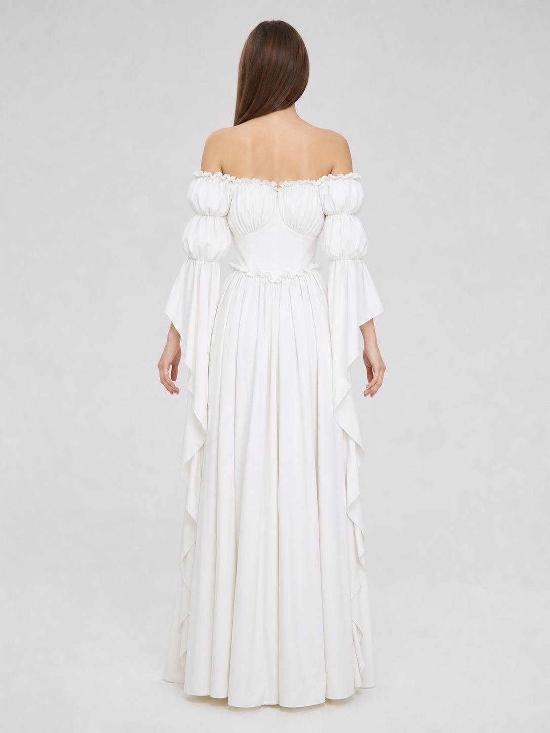 White Vintage-Style Dress with Puff Sleeves