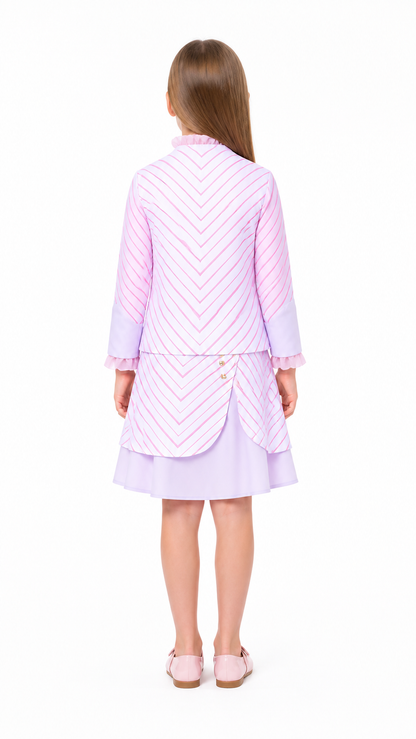 Kids Wicked Glinda Costume Set – 3 Piece Pink Striped Outfit with Gold Buttons back view