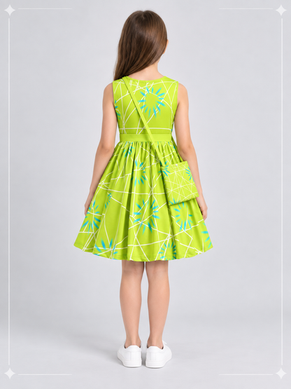 Girls' Festive Dress Yellow-Green with Bag