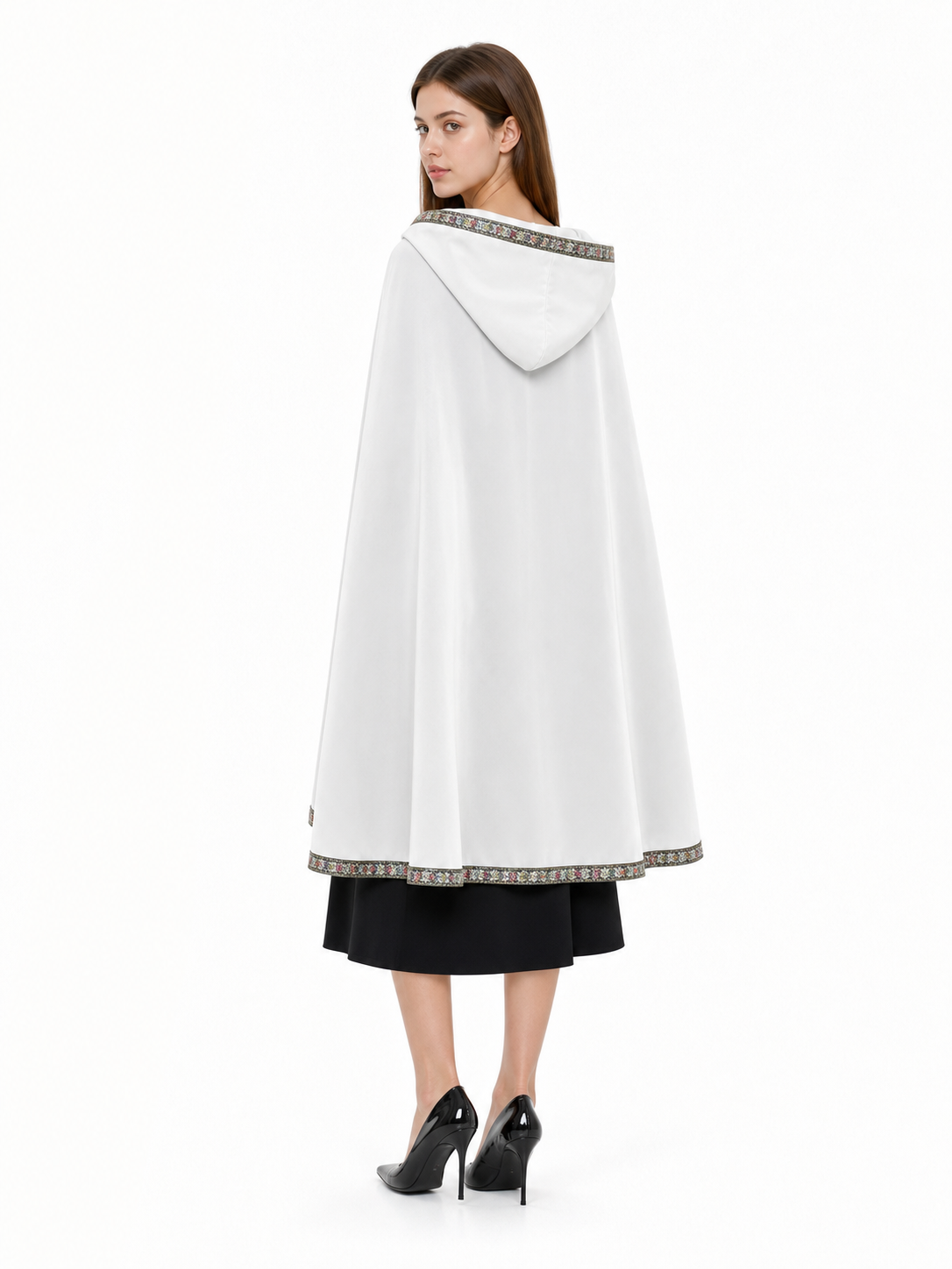 White Medieval Hooded Costume Cloak