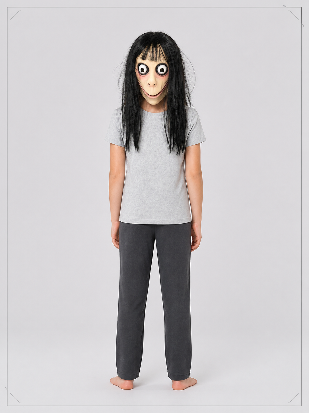 Scary Carnival Mask with Long Black Hair back view