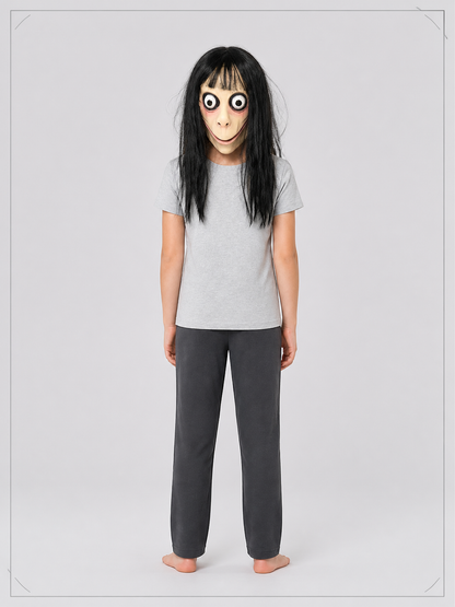 Scary Carnival Mask with Long Black Hair back view
