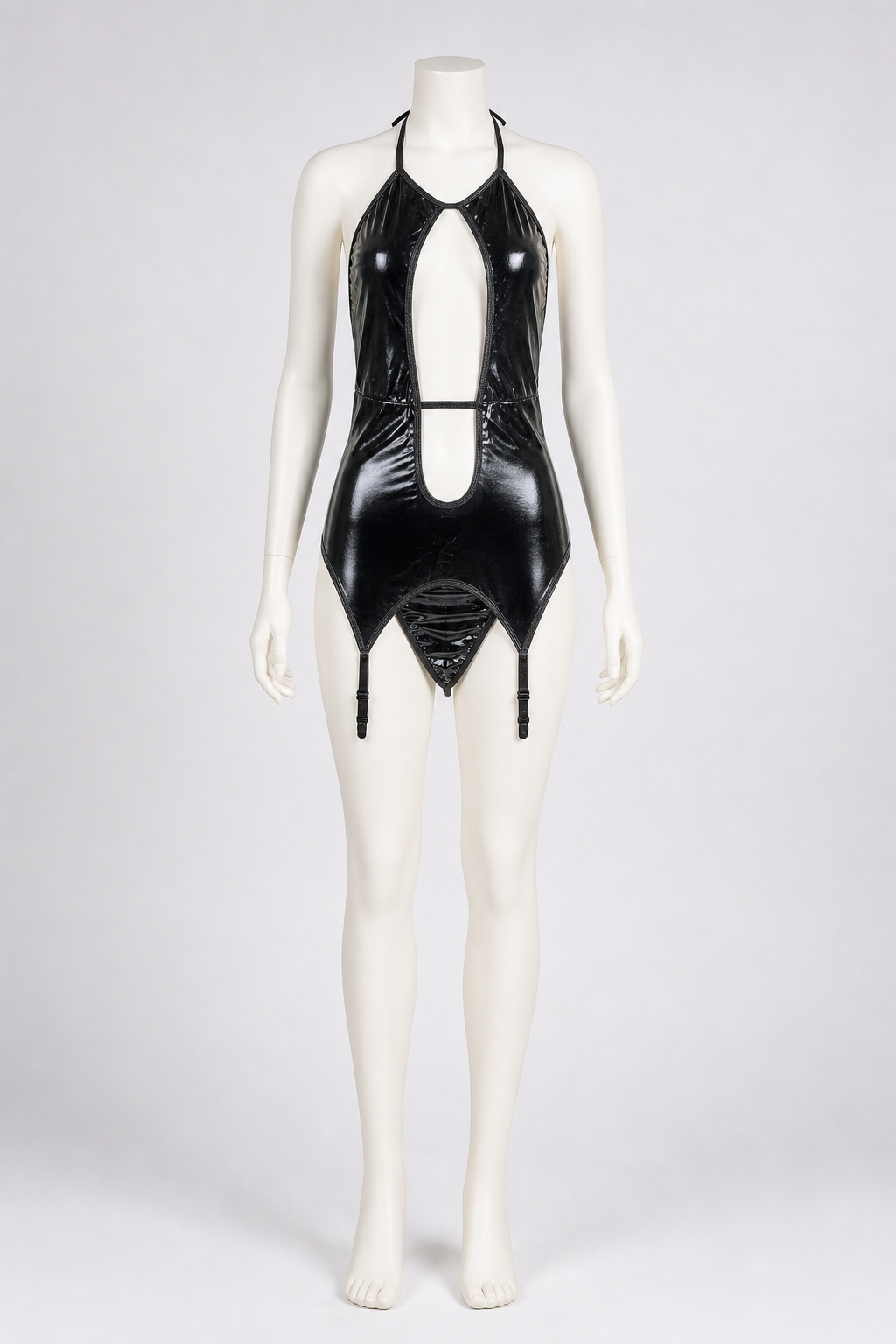 Black Erotic Cutout Bodysuit with Straps